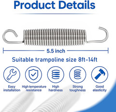 Trampoline Springs Heavy Duty Stainless Steel Replacement,16-Pack with T-Hook an