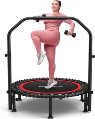 Max 550lbs Folding Exercise Trampoline with Adjustable Handle Round Jumping USA