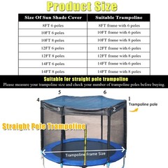 Trampoline Cover,Trampoline Shade Cover for 8ft-14ft Straight Pole Round Tram…