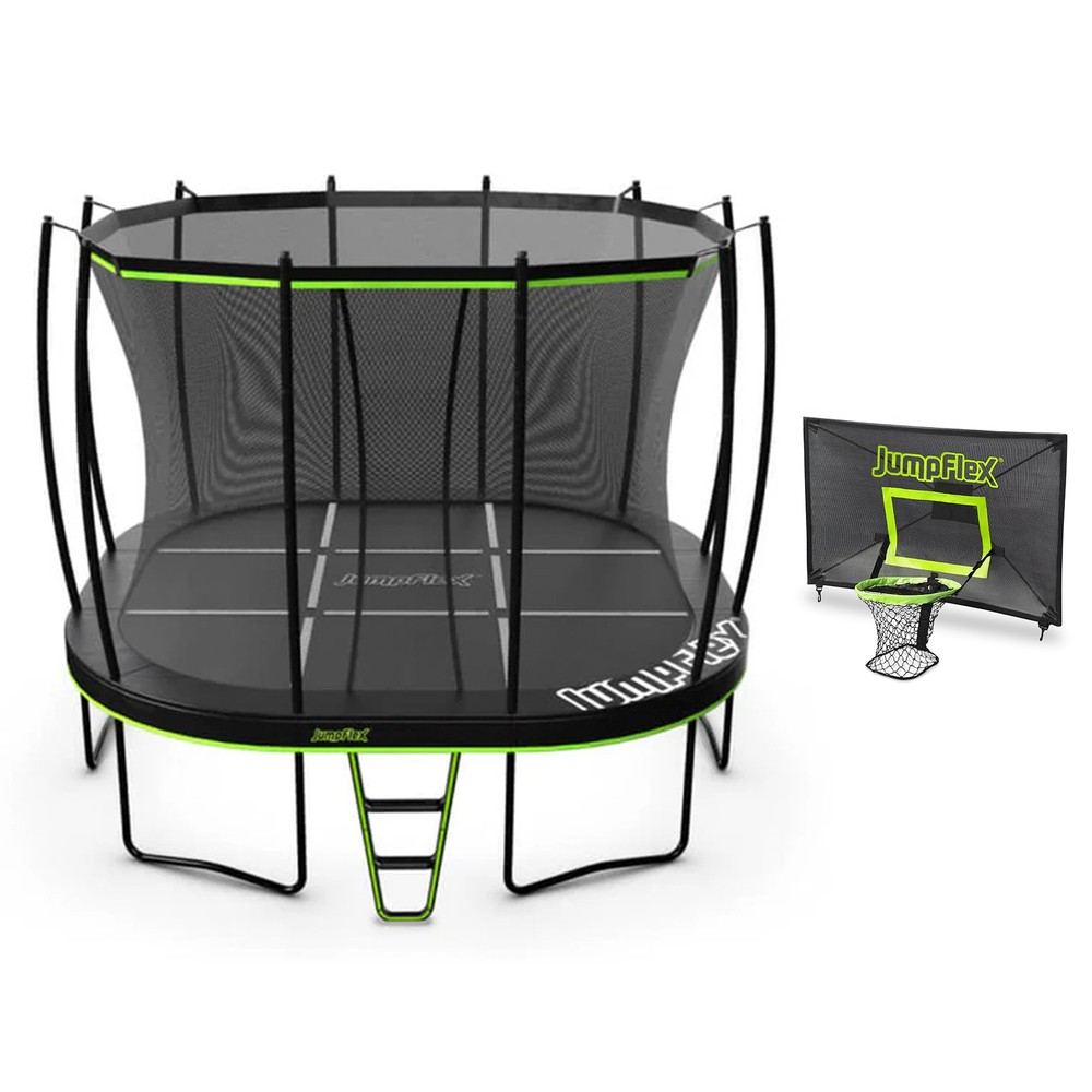 Jumpflex MEGA 14′ Trampoline, Outdoor Playset with PROJAM Basketball Hoop, Black