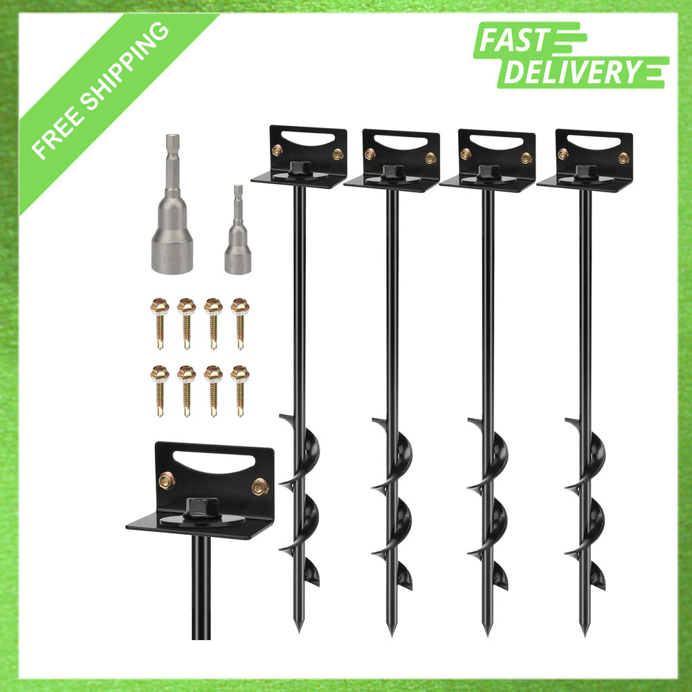 24 Inch Ground Anchors Set of 4 with Brackets Spiral Earth Anchors for
