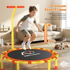 38” Kids Trampoline with Adjustable Handle, Indoor Outdoor Safe Yellow