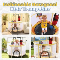 54″ Toddler Trampoline w/ Safety Net, Basketball Hoop & Boxing Bag