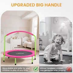 36inch Elastic Band Big Handle Toddler Trampoline for Kids Ages Pink and Green