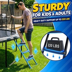 Trampoline Ladder 3 Steps Universal Hook Wide Horizontal Stairs Black