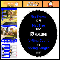 Trampoline Replacement Mat 72/96 V-Rings for 12ft, 14ft, 15ft Frames & 5.5″-7″ S