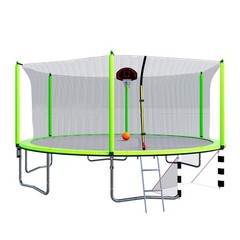 16FT Trampoline w/ Basketball Hoop Pump and Ladder Soccer Goal for Kids Outdoor