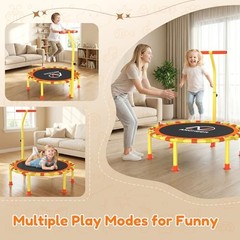 38” Kids Trampoline with Adjustable Handle, Indoor Outdoor Safe Yellow