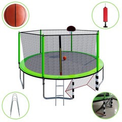 16FT Trampoline w/ Basketball Hoop Pump and Ladder Soccer Goal for Kids Outdoor