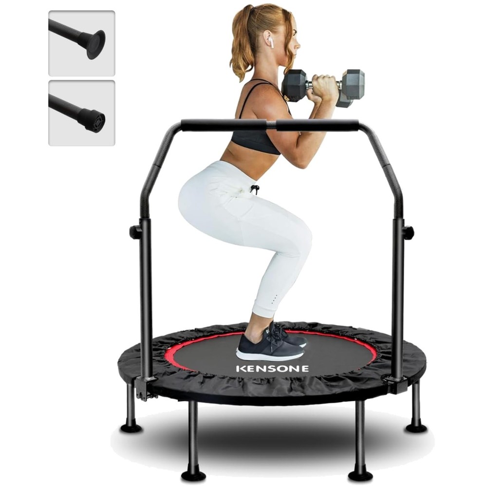 Foldable Mini Trampoline, Adjustable Foam Handle, 32 Springs