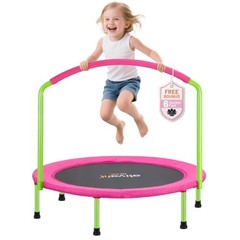 36inch Elastic Band Big Handle Toddler Trampoline for Kids Ages Pink and Green
