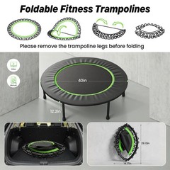 Steelite 40 Foldable Mini Fitness Trampoline 10Mm Thickened Bungee Rebounder