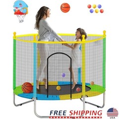 Kids Trampoline W/ Safety Net Dolphin Basketball Hoop Ocean Balls Rebounder 3 US