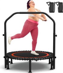 450lbs 40″ Foldable Mini Trampoline Fitness with 4 Level Adjustable Foam Handle
