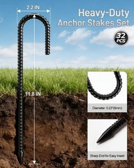 Joyhalo Ground Stakes 11.8Inch 32PCS Rebar Stakes J Hook, Heavy Duty Metal Te…