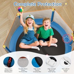Kids Trampoline with Safety Net – 440lbs Capacity, Upgraded Rust-Proof Ring