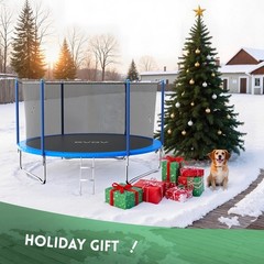 GVDV Outdoor Trampoline, 10′ Backyard Recreational, Blue