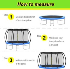 Trampoline Safety Net Replacement, with Zippers and 12 FT – 8 poles Black