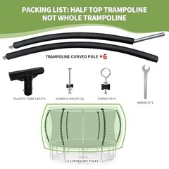 6 PCS Trampoline Curved Pole Replacement, Universal Curved Enclosure Net Poles