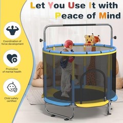 60″ Trampoline for Kids, 500lbs Capacity Indoor Outdoor Toddler Yellow-Blue