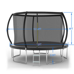 YC 12FT Trampoline Pumpkin- Standard w/5 pcs Durable Net Supporting Pole for Kid