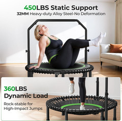 BT2 450/550LBS Mini Rebounder Trampoline for Adults with Bar, Fitness Trampoline