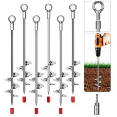 6 Pack 18” Ground Anchors Screw in Heavy Duty 12mm Solid Steel, 3″ Spiral Bl…
