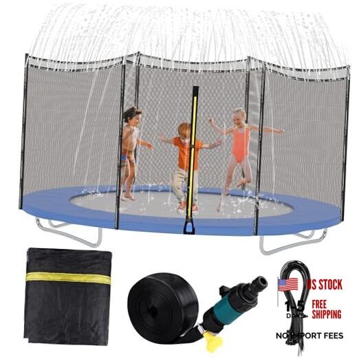 Trampoline Net Replacement with Sprinkler 14Ft Safety Enclosure Net Weather