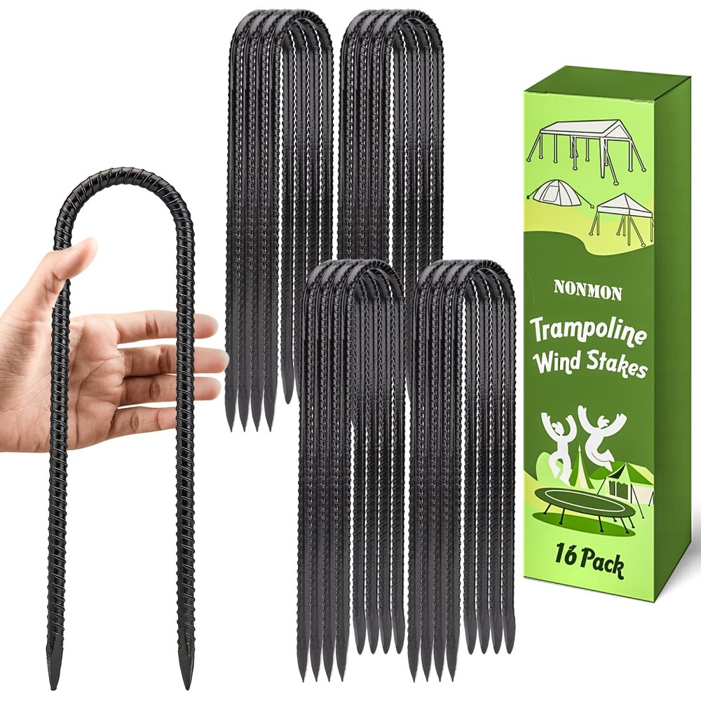 NONMON 12 Inch 16 Pack Ground Anchors Heavy Duty Rebar Stakes Garden Stakes U…