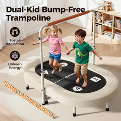 56IN 2-Person Kids Trampoline, Safe-Elastic Band Foldable Frame Trampoline for K