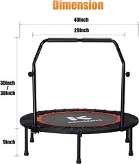 Mini Trampoline Foldable Workout Fitness Rebounder With Adjustable Foam Handle