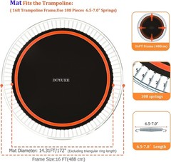 Doyuee Trampoline Mat Replacement 16FT 108 Rings Fits 6.5-7in Springs UV Resista