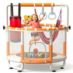 55″ Kids Indoor Trampoline with Safety Net, Adjustable White (Powder-Coated)