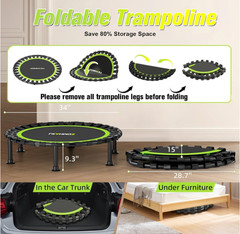 Mini Trampolín Plegable 36/40/48″ para Adultos y Niños, Soporta 440 lb