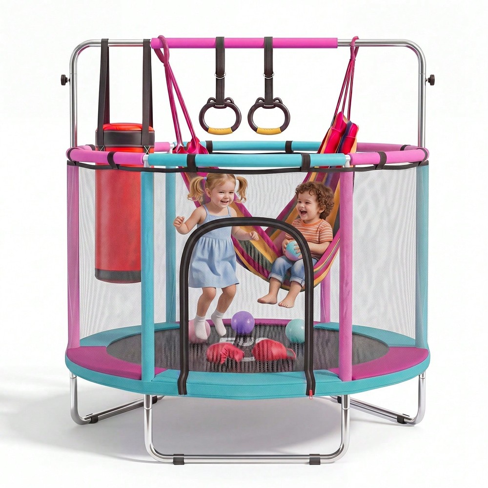 Brand New Kids 6FT Trampoline Gym Swing Set Blue Active Play Center