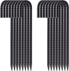 12″ Rebar Stakes 16 Pack, Heavy Duty J Hook, Galvanized Steel Ground Anchors