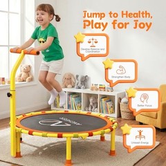 38” Kids Trampoline with Adjustable Handle, Indoor Outdoor Safe Yellow