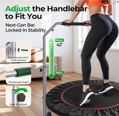 Mini Trampolín Fitness Plegable 40/48″ con Manillar Ajustable, Carga 330/440 lb