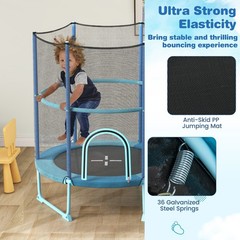 60” Trampoline for Kids w/Gymnastic Bar Rings Foamed Handle No Gap Design Blue