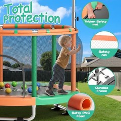 55″ Toddler Mini Trampoline for Kids, Indoor Outdoor Toys with Green-Orange