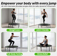 Trampolín Fitness Plegable 40″ para Adultos 150 kg Silencioso y Estable, Nuevo