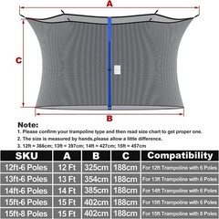 Round Trampoline Replacement Safety Net for 6 Straight Poles | UV-Resistant, …