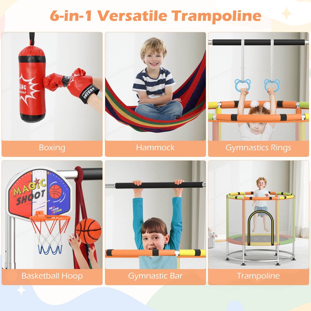 6-in-1 Kids Trampoline Combo 55″ Toddler Play Activity Center w/Hammock Green