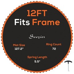 Trampoline Mat with 72 V-Hooks, Fits 12′ Trampoline, Orange