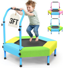 Toddler Trampoline for Kids with Foam Handle, Anti-Tilt Frame & Thick Padded Spr