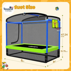 4X6FT Rectangle Trampoline with Basketball Hoop, and Safety Net – Indoor/Outdoor