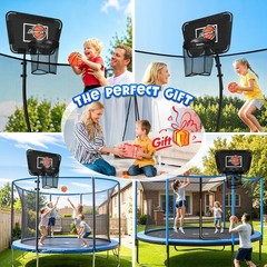 Adjustable Metal Trampoline Basketball Hoop with Mini Ball & Pump – Fits All Pol