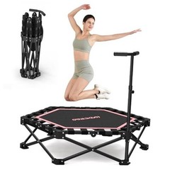 Foldable Mini Trampoline, 42” Rebounder Trampoline with Adjustable Foam Pink