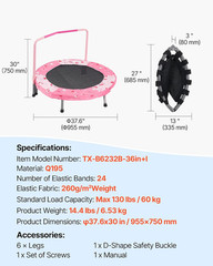 36″ Kids Trampoline, 3FT Indoor Outdoor Trampoline, Foldable Mini Trampolines wi