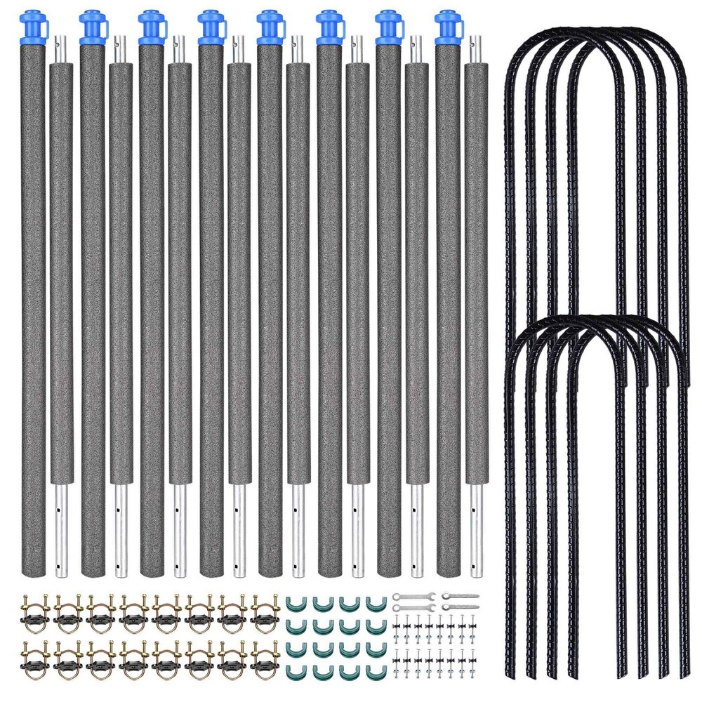 Yescom 8 Pack Trampoline Enclosure Poles w/ Caps & 11″ U Shaped Ground Anchors